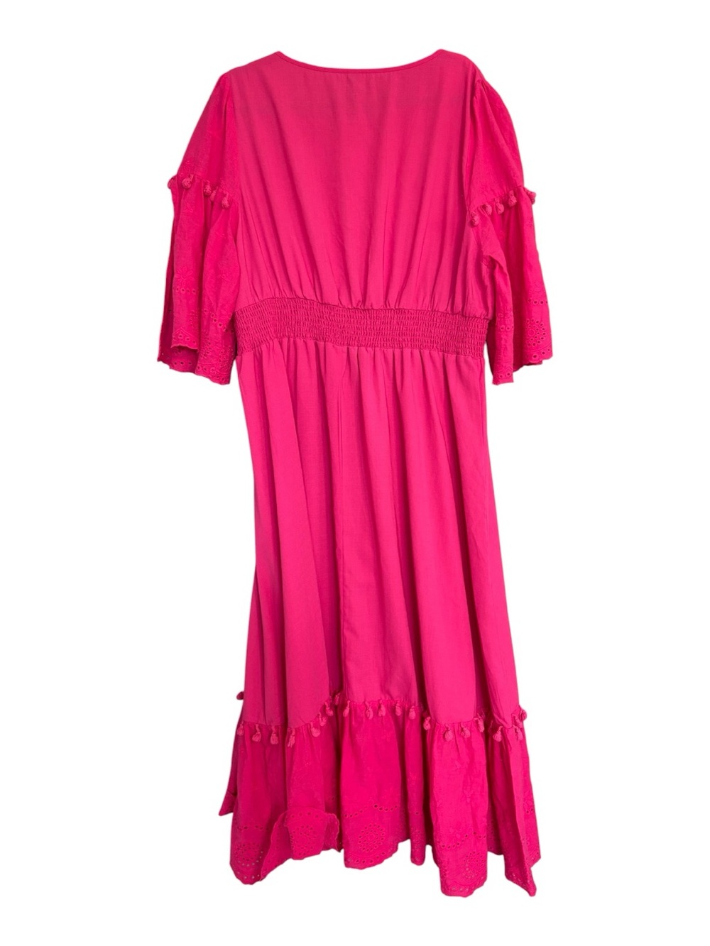4XL Hot Pink Smocked Waist Eyelet Maxi Dress Boho Cottagecore - Picture 5 of 7